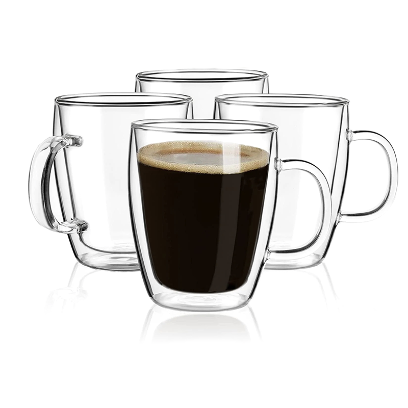8 Oz Glass Coffee Cups - Double Wall Insulated Glass Coffee Mugs Set with  Handle