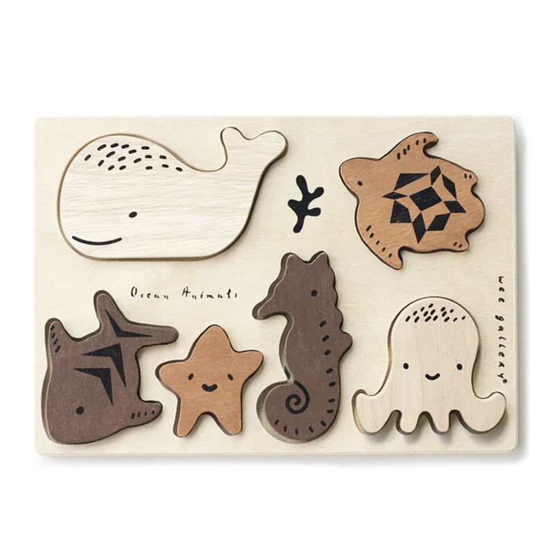 Wee Gallery Wooden Tray Puzzle Ocean Animals 2nd Edition | Oscea Sustainable Gifts for Kids